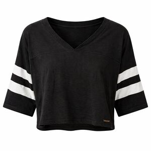 Volcom Lived In Lounge Black Cropped Football T-Shirt Size Large